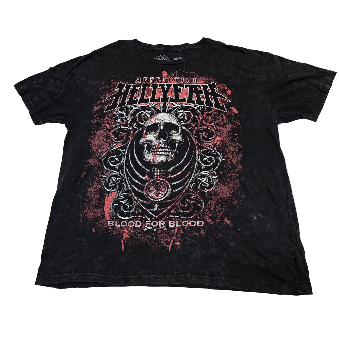 Affliction Hellyeah Blood for Blood Skull Graphic Tee Black Size XL USA Made