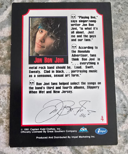 Jon Bon Jovi 1991 Mega Metal Impel Trading Card #4 – Rock / Glam / 80s Metal