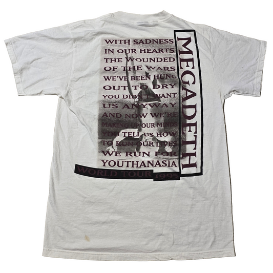 1995 Megadeth Youthanasia World Tour Shirt – Giant Tultex – Size L – Vintage Metal Tee (Stains)