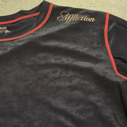 Vintage Affliction Black Red Trim Stretch Shirt Size Large Made in Taiwan