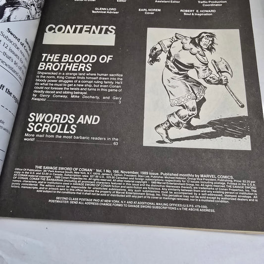 Savage Sword of Conan #166 (Nov 1989) Marvel Magazine