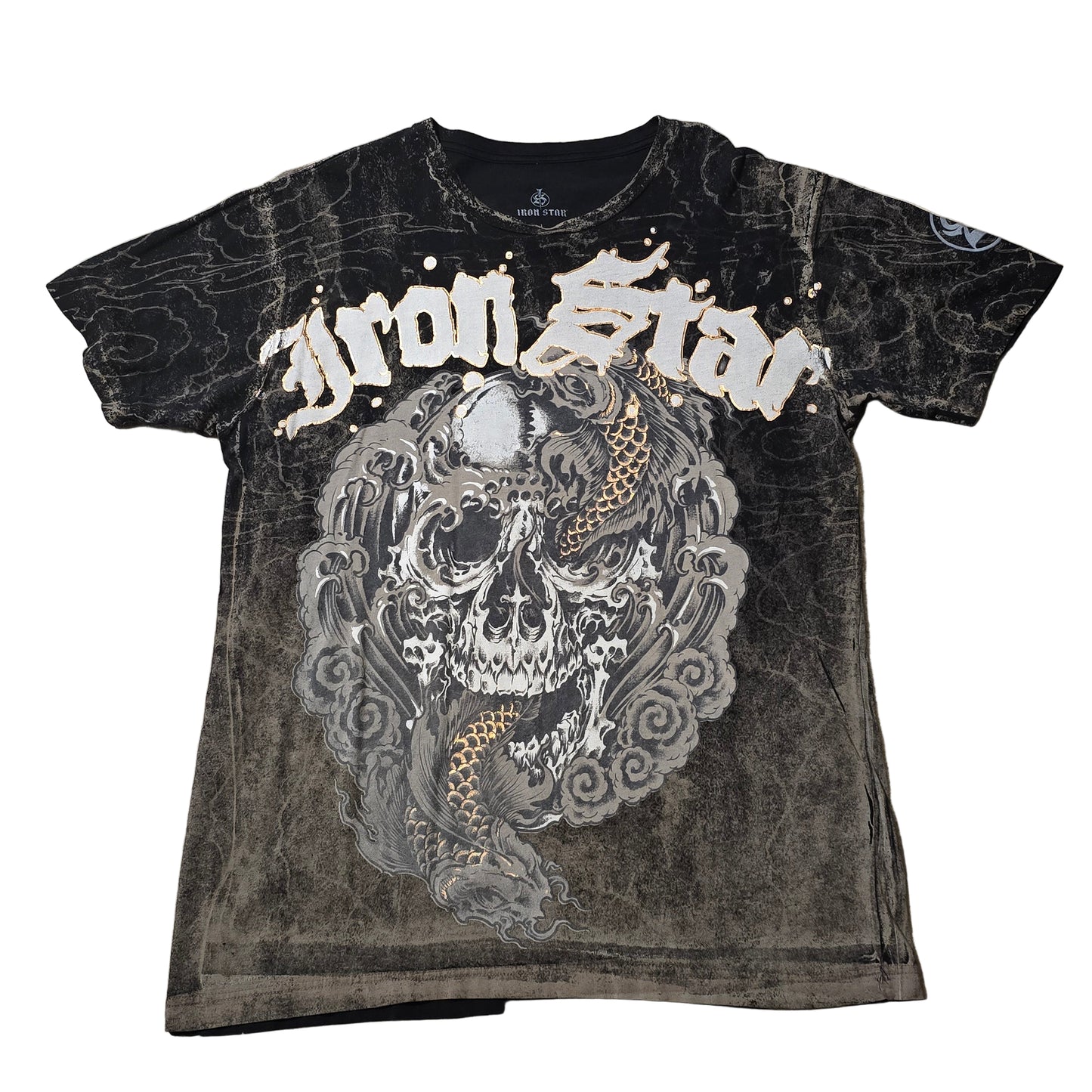 Iron Star Koi Dragon & Skull Graphic Tee – Men’s Large (Distressed)