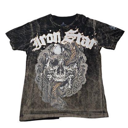 Iron Star Koi Dragon & Skull Graphic Tee – Men’s Large (Distressed)