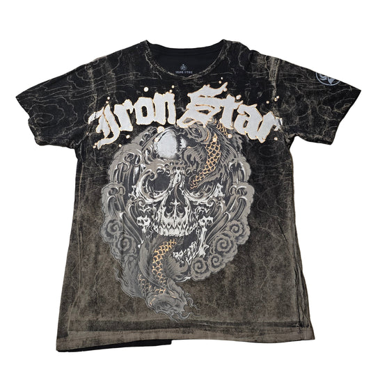 Iron Star Koi Dragon & Skull Graphic Tee – Men’s Large (Distressed)