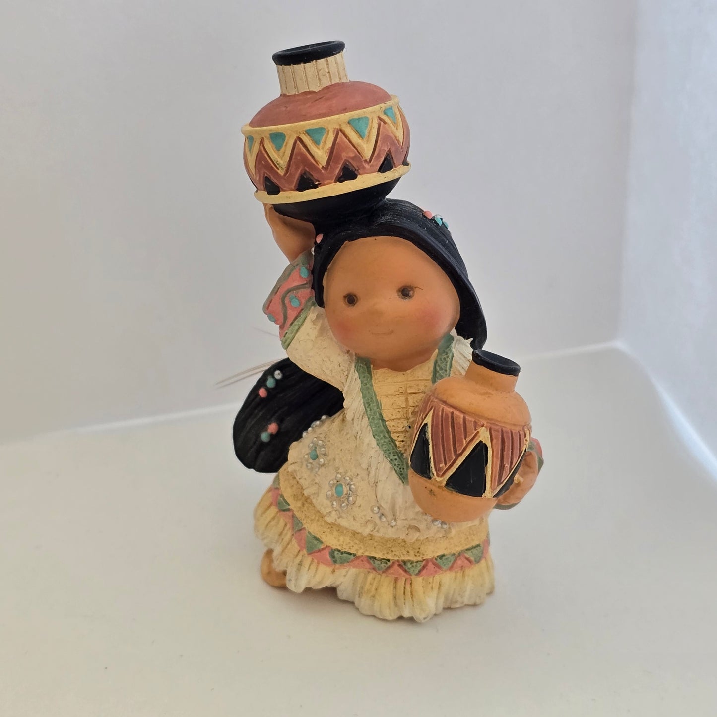 1998 Friends of the Feather Figurine – Girl Carrying Painted Pots – Enesco
