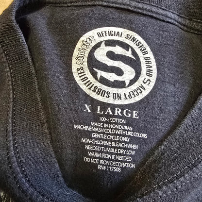 Sinister Brand Skull Wings Crossbones Star Graphic T-Shirt Black XL Biker Tee