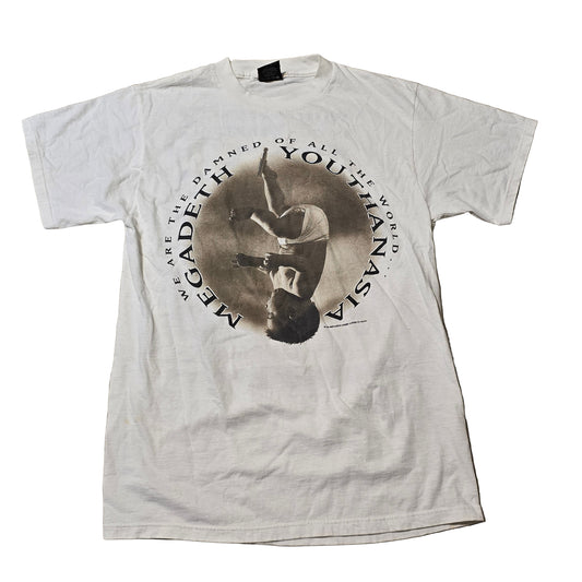 1995 Megadeth Youthanasia World Tour Shirt – Giant Tultex – Size L – Vintage Metal Tee (Stains)