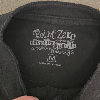 Point Zero Henley T-Shirt Skull Bird Graphic Black Vintage Wash Medium