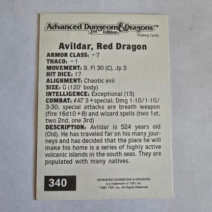 AD&D 2E Trading Card — Avildar, Red Dragon (#340) — Gold Border Series (1992)