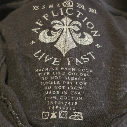 Affliction Vengeance Live Fast Skull Wing Graphic Polo Shirt Black XL USA Made