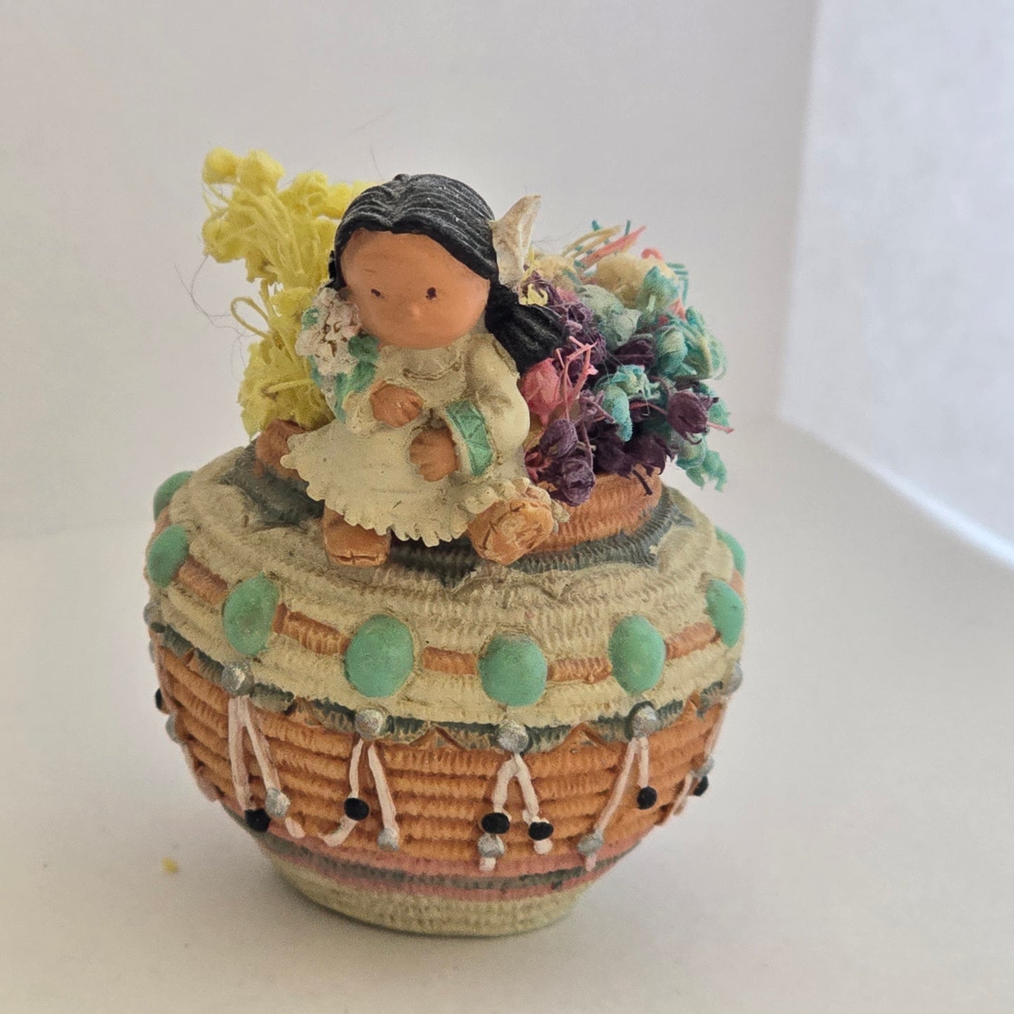 1997 Friends of the Feather – Girl With Flowers on Decorative Pot – Enesco – Karen Hahn