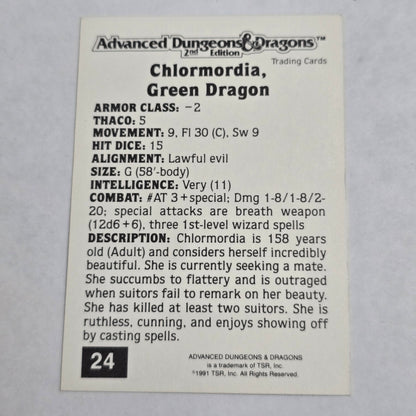 AD&D 2E Trading Card — Chlormordia, Green Dragon (#24) — Gold Border (1992)