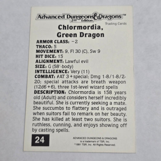 AD&D 2E Trading Card — Chlormordia, Green Dragon (#24) — Gold Border (1992)