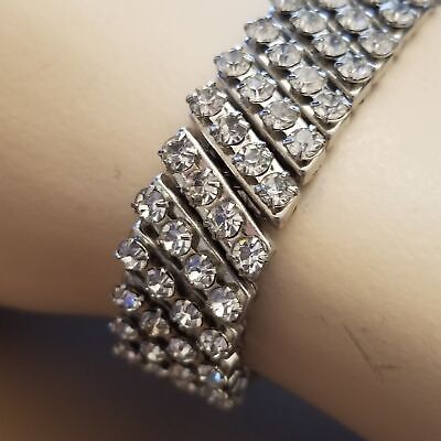 Silver Rhinestone Accordion Bracelet