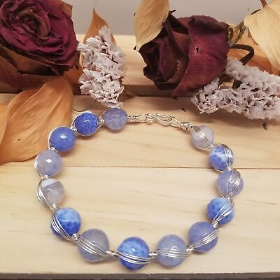Handmade Wire Wrapped Blue Beaded Bracelet