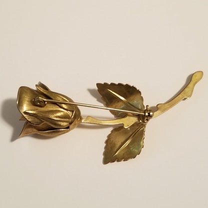 Vintage Gold Tone Rose Brooch Pin