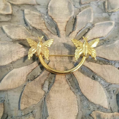 Gold Tone Double Butterfly Brooch