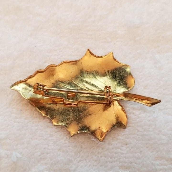 Gold Tone Fall Leaf Brooch