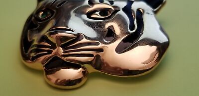 Gold Tone Green Eyed Tiger Brooch