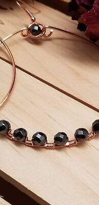 Handmade Hematite Copper Hoop Wire Wrapped Earrings
