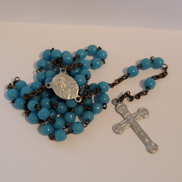 Turquoise Colored Glass Bead Rosary