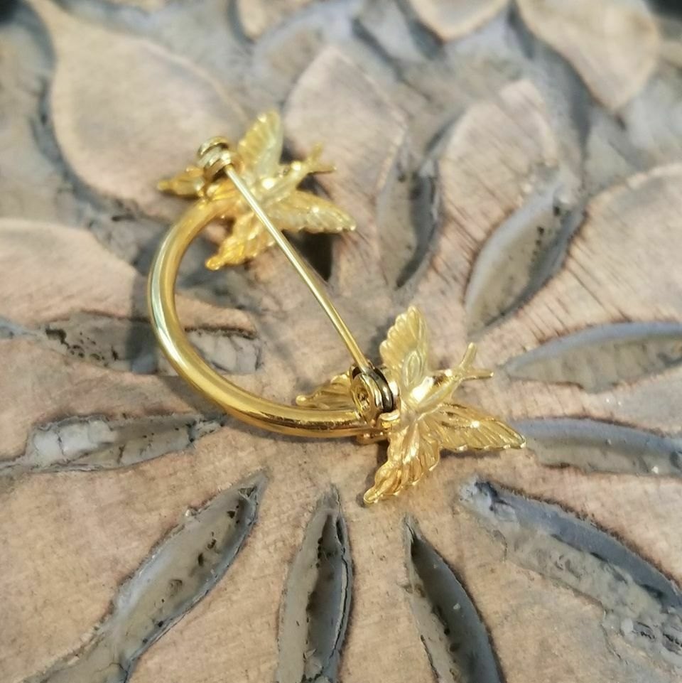 Gold Tone Double Butterfly Brooch