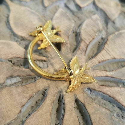 Gold Tone Double Butterfly Brooch