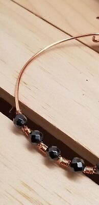 Handmade Hematite Copper Hoop Wire Wrapped Earrings