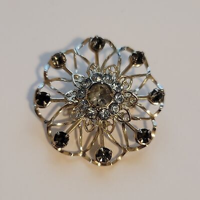 Blue Rhinestone Flower Brooch