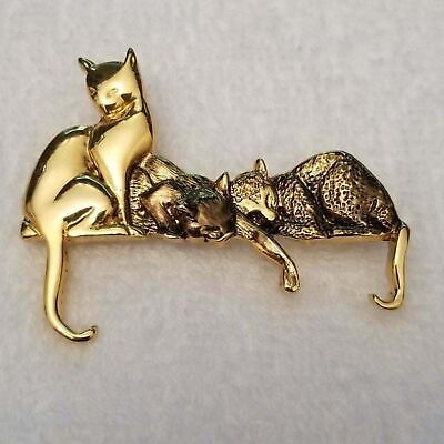Gold Tone Sleeping Kittens Brooch