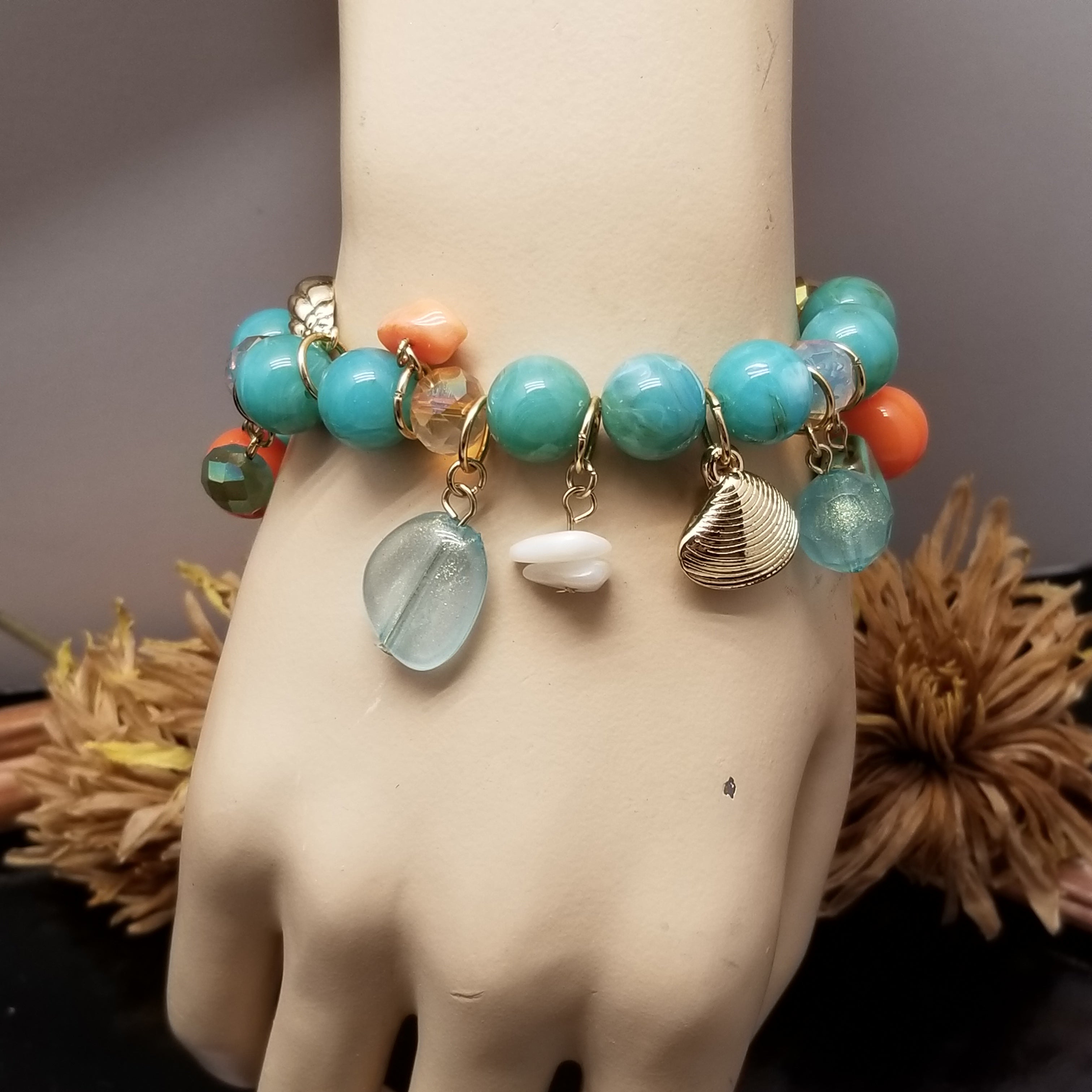 Seafoam Bead Charm Bracelet
