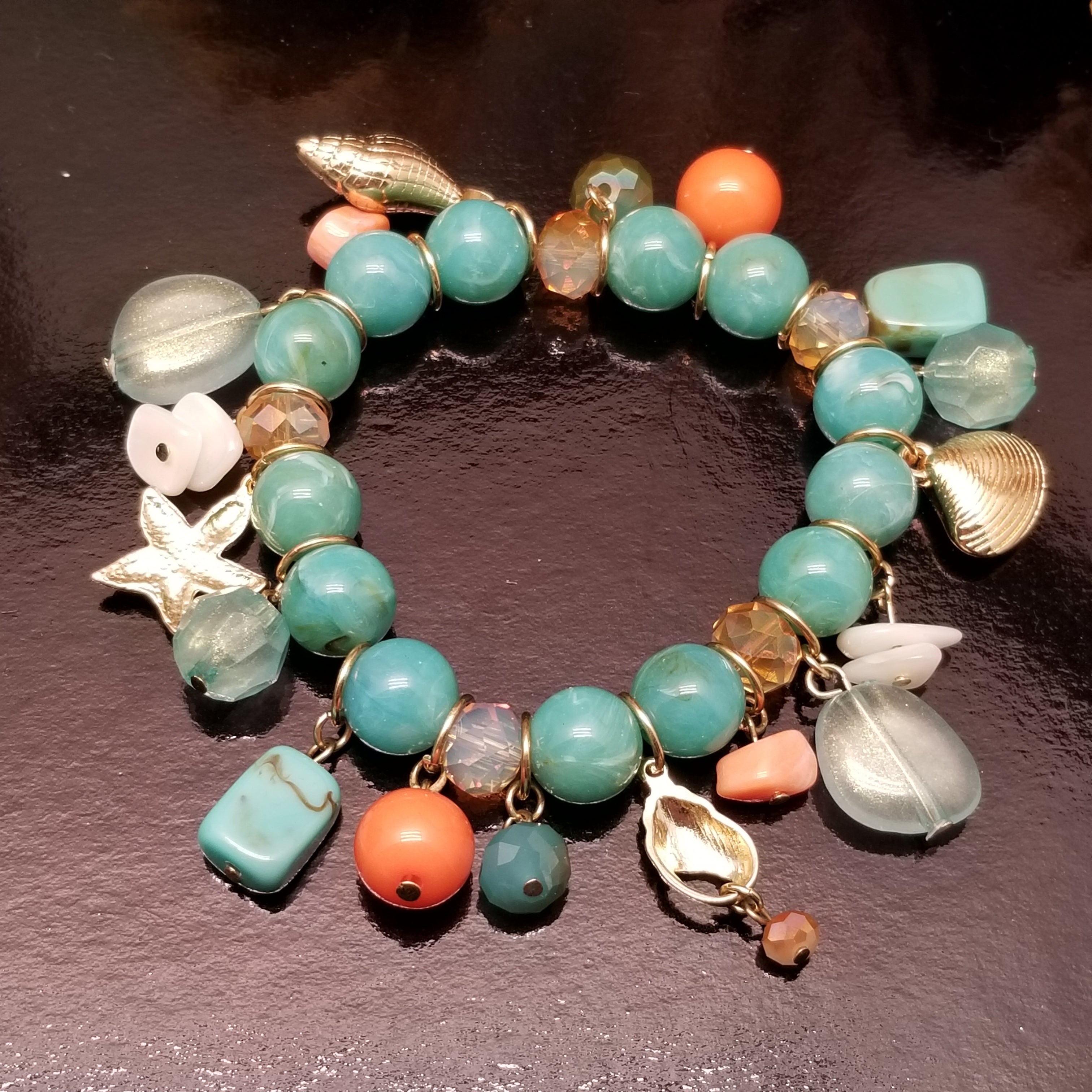 Seafoam Bead Charm Bracelet