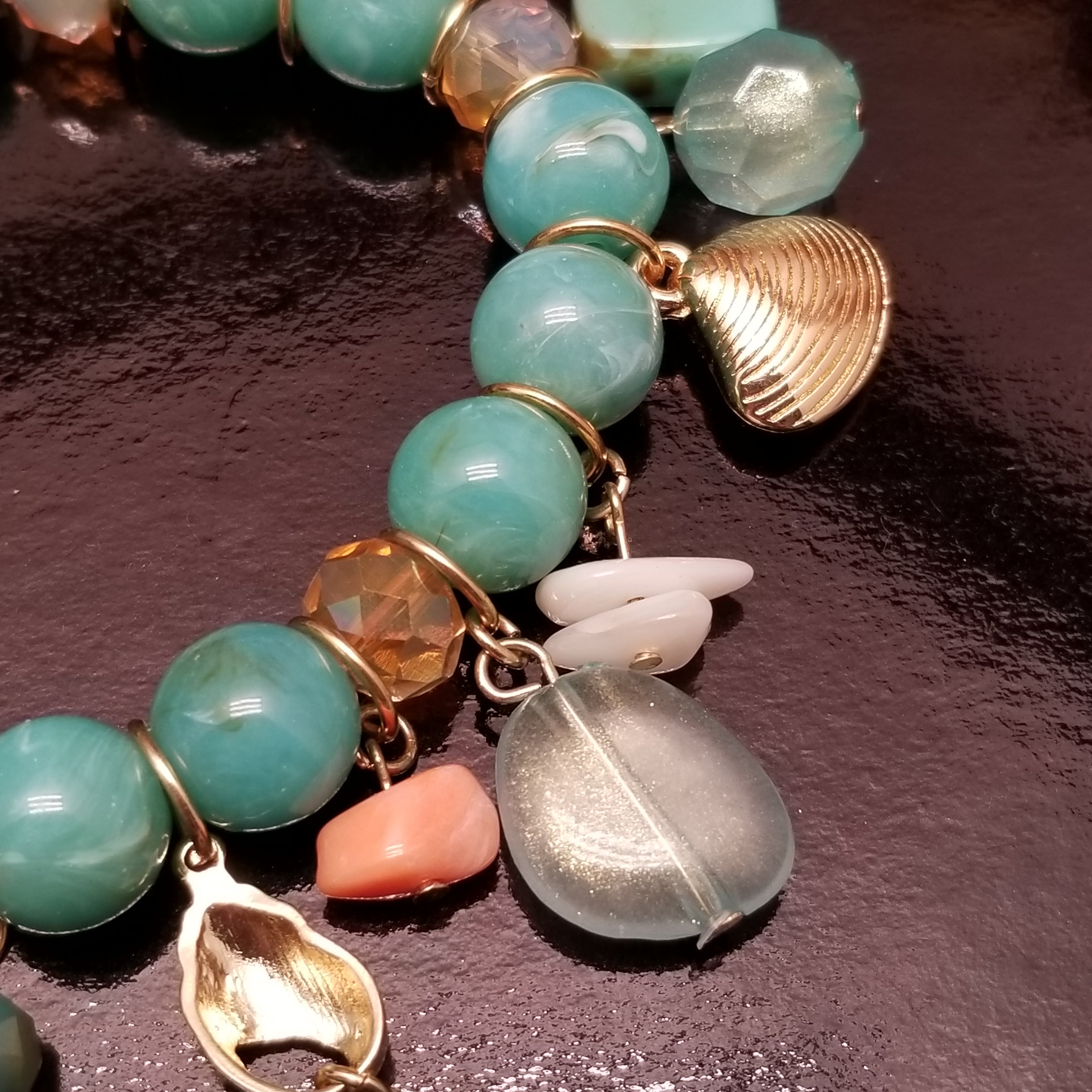 Seafoam Bead Charm Bracelet