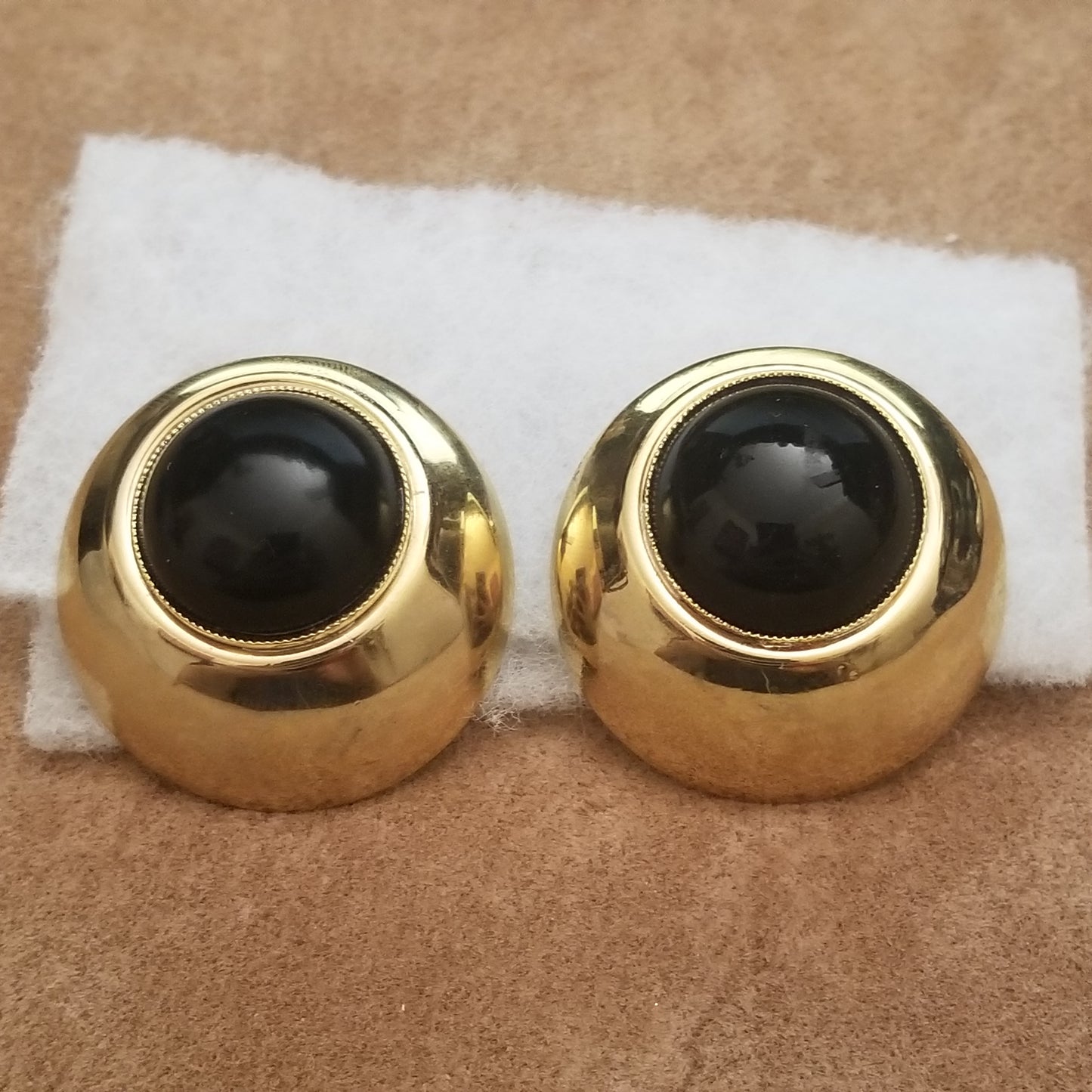 Vintage Gold & Black Clip On Button Earrings
