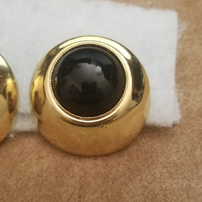 Vintage Gold & Black Clip On Button Earrings