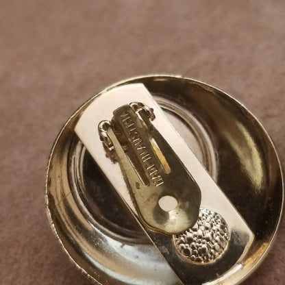 Vintage Gold & Black Clip On Button Earrings