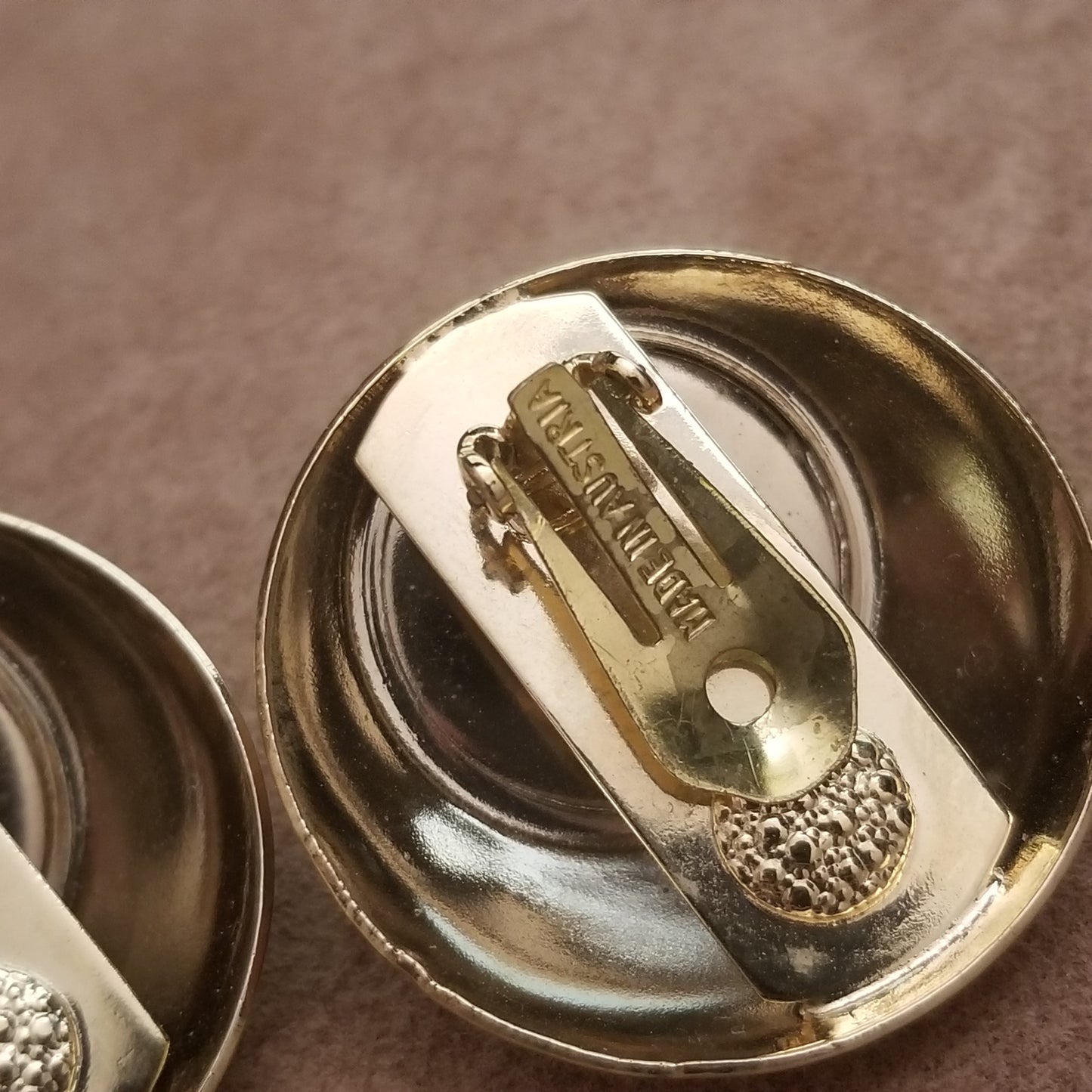 Vintage Gold & Black Clip On Button Earrings