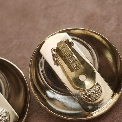 Vintage Gold & Black Clip On Button Earrings