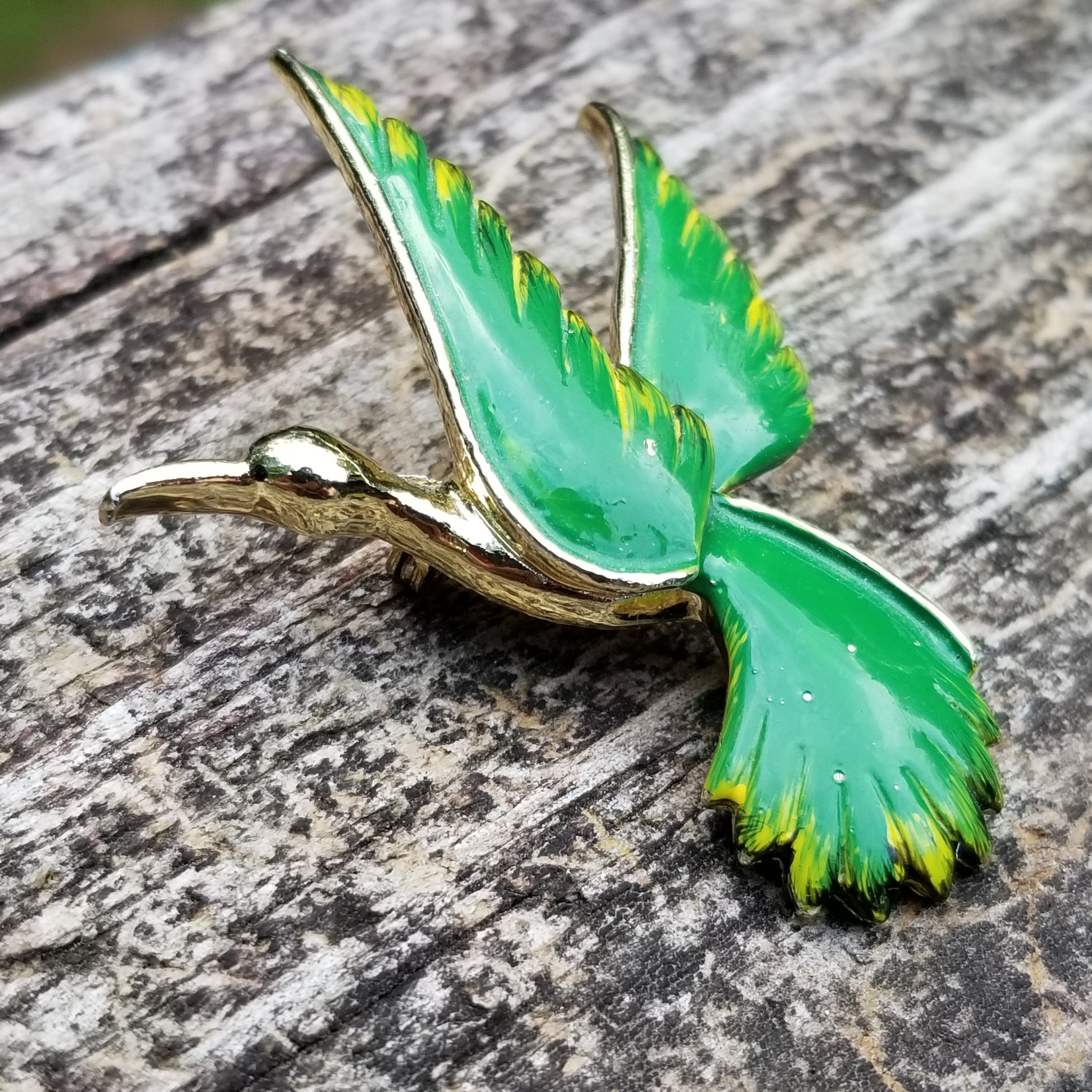 Vintage Green Bird Brooch