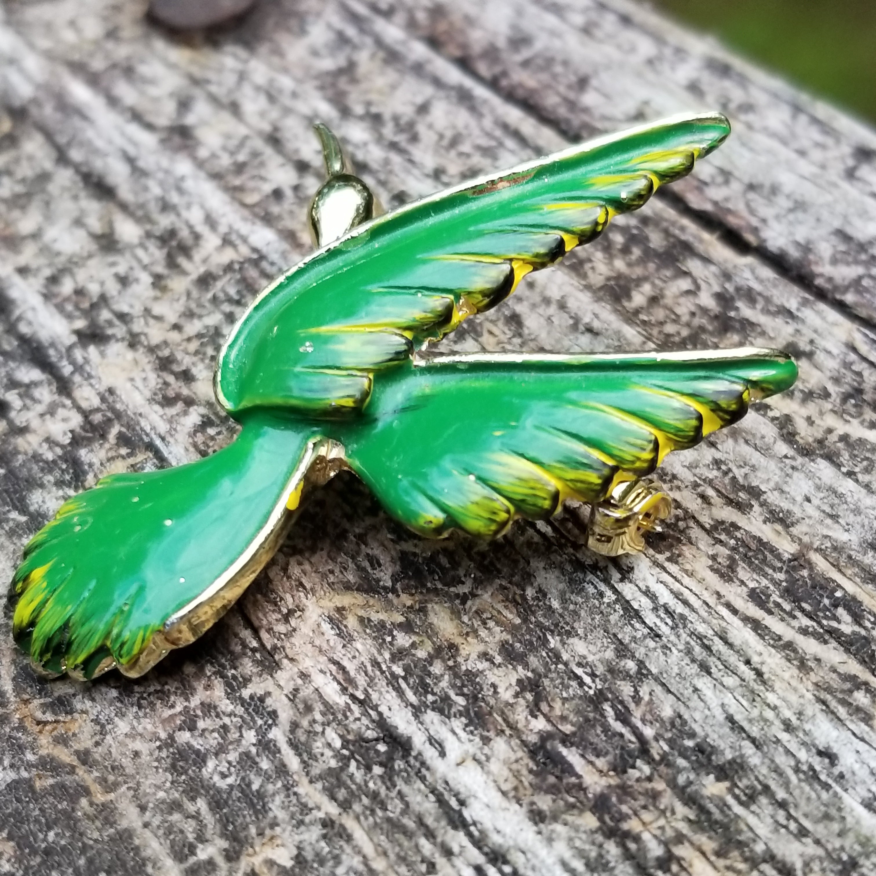 Vintage Green Bird Brooch