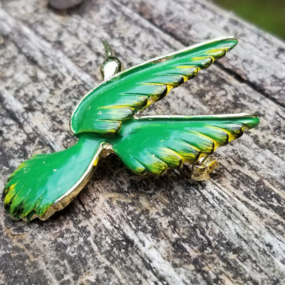 Vintage Green Bird Brooch
