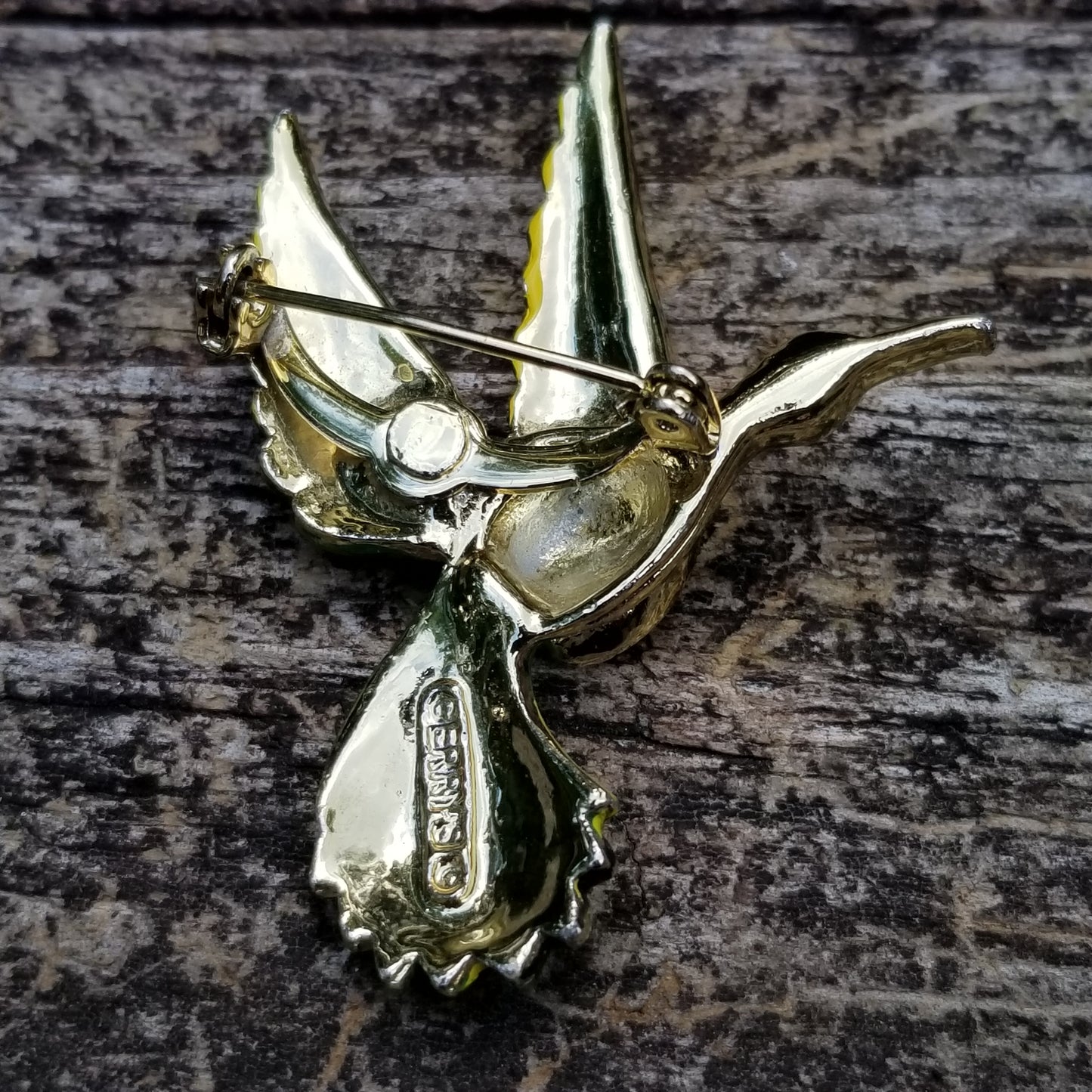 Vintage Green Bird Brooch