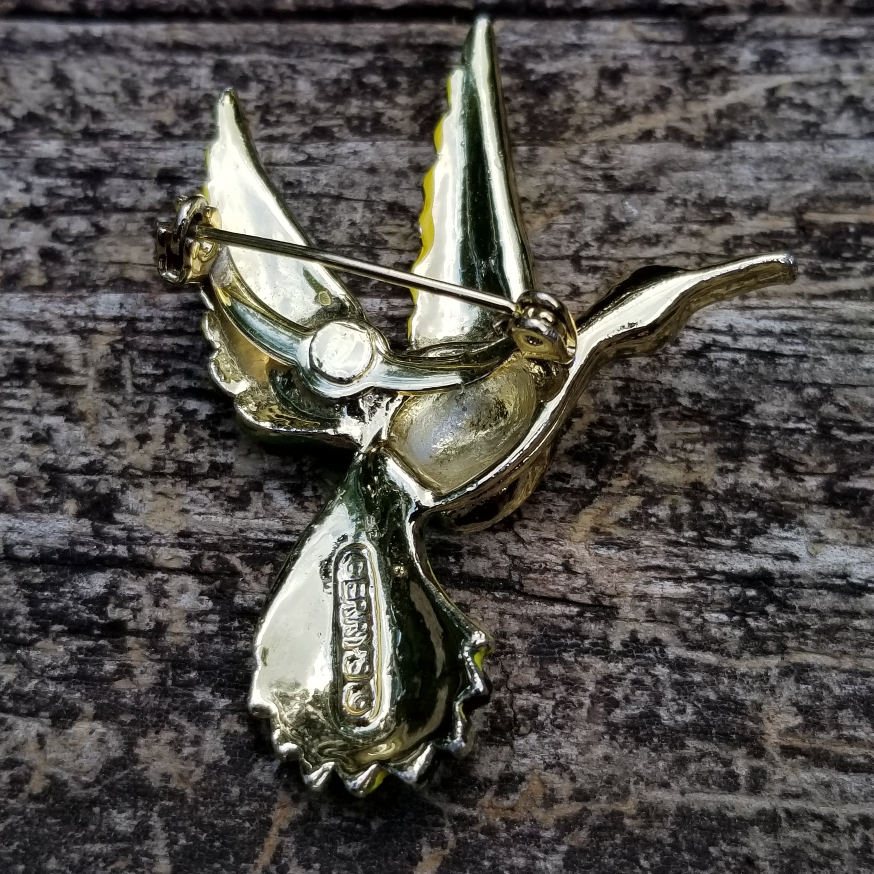 Vintage Green Bird Brooch