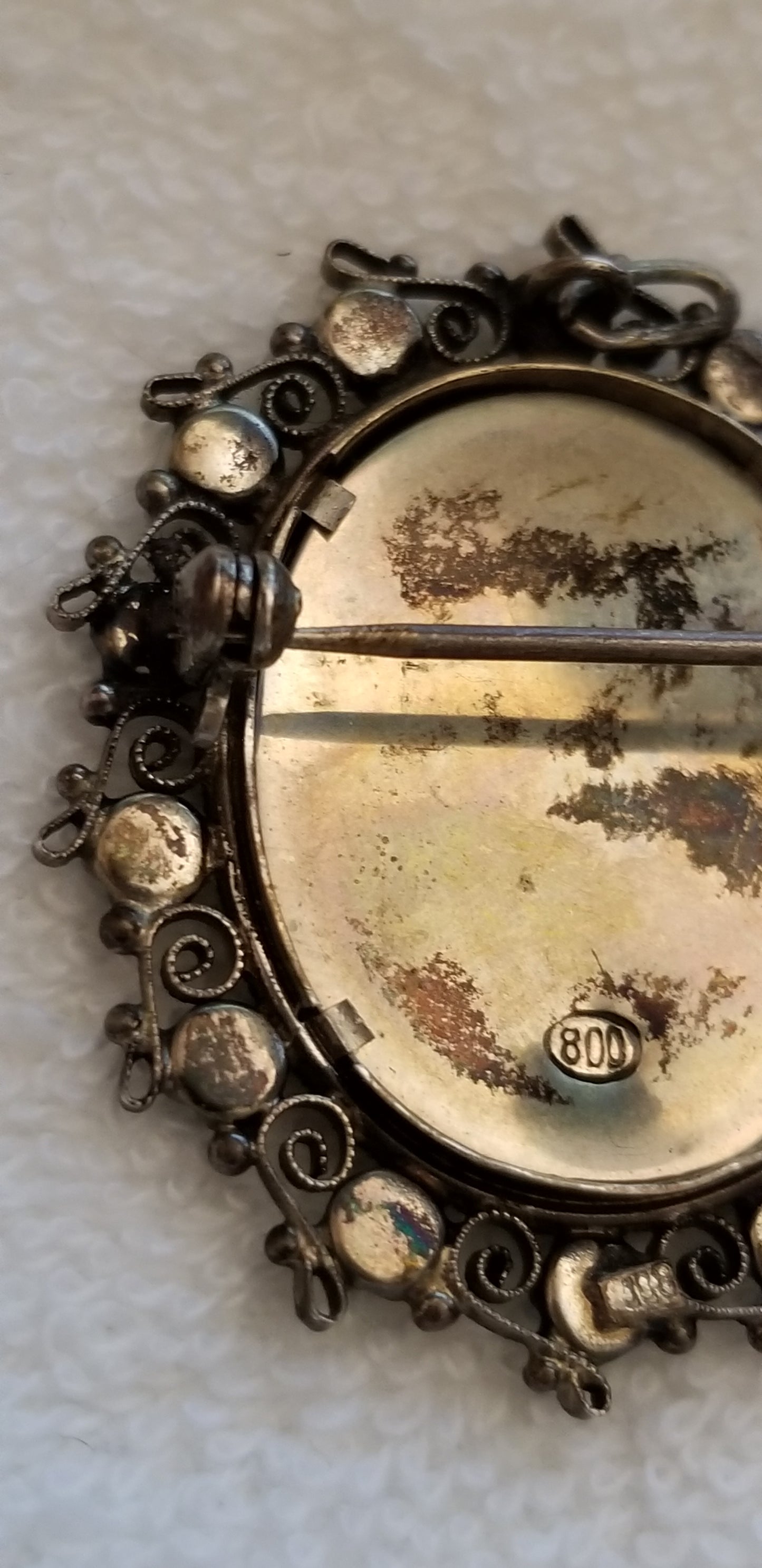 Vintage 800 Silver Virgin Mary Brooch – Hand Painted Portrait Pin Religious