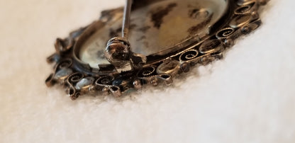 Vintage 800 Silver Virgin Mary Brooch – Hand Painted Portrait Pin Religious