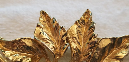 Vintage Gold Tone Pearl Leaves Brooch
