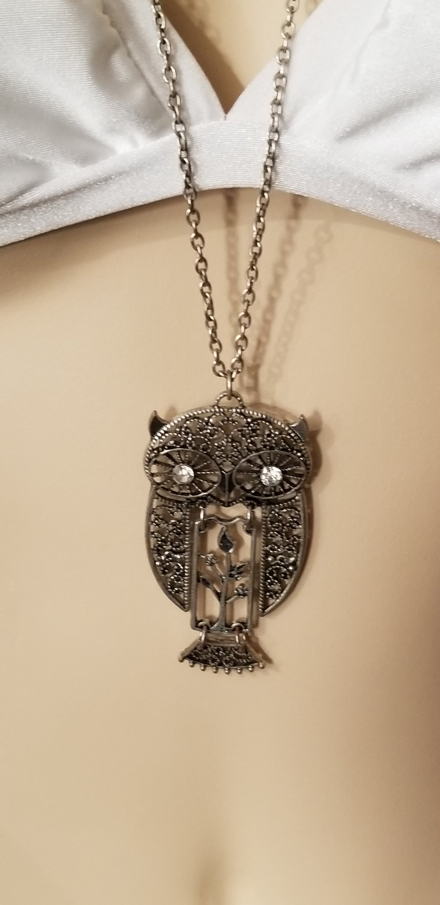 Silver Tone Owl Necklace