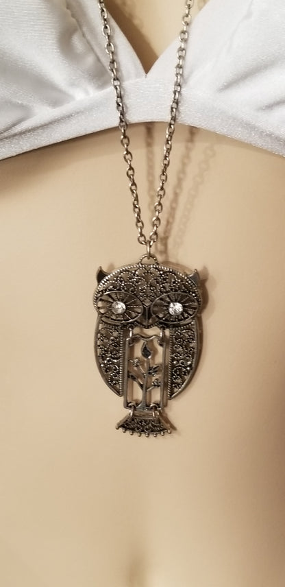 Silver Tone Owl Necklace