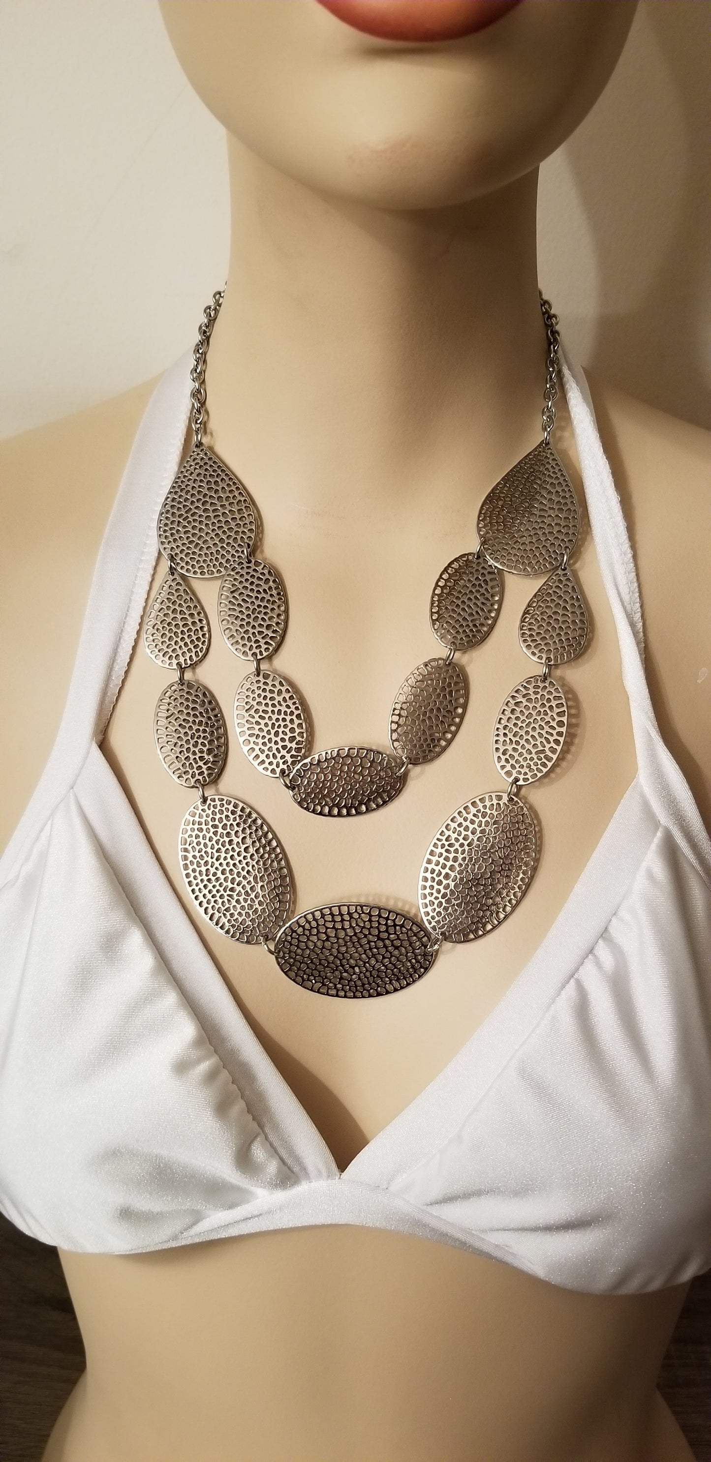 Silver Tone Double Strand Necklace