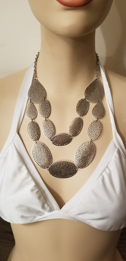 Silver Tone Double Strand Necklace